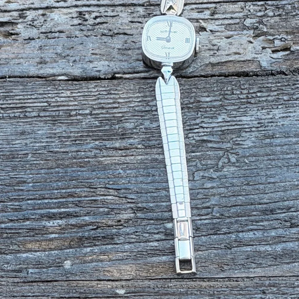 Vintage Wittnauer Ladies Mechanical Wind Up Watch Working Silver Art Deco Band